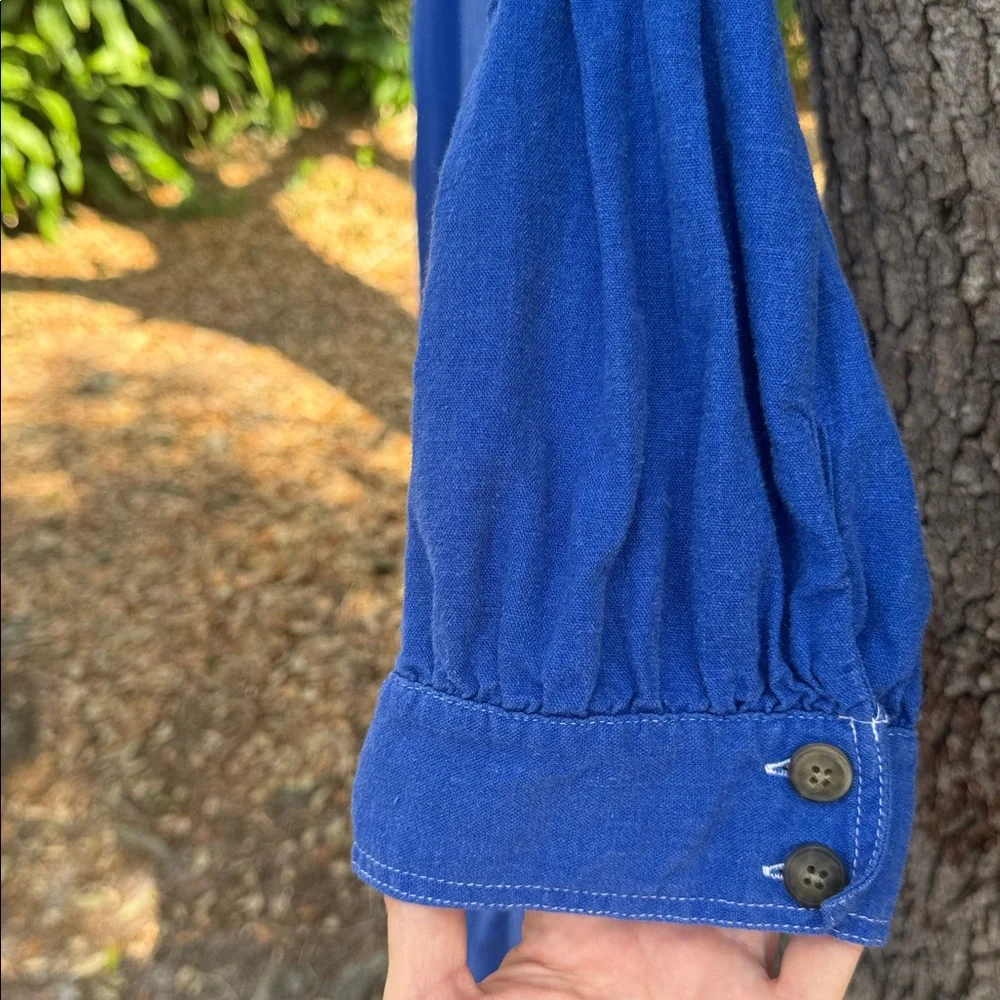 Who What Wear Blue 55% linen 45% cotton puff sleeve midi dress.2 pockets.Size XL